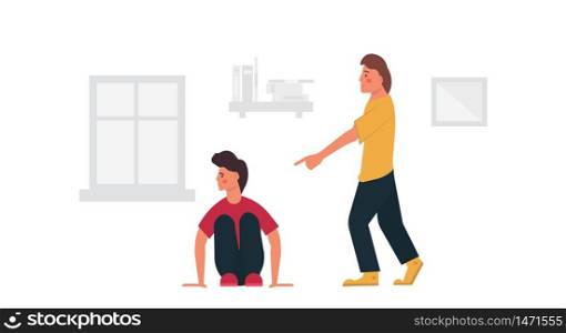 Bullying child person vector victim abuse illustration. Harassment school boy fear. Teenage violence problem. Character social conflict emotion. Laughing pressure attack teen student concept stop