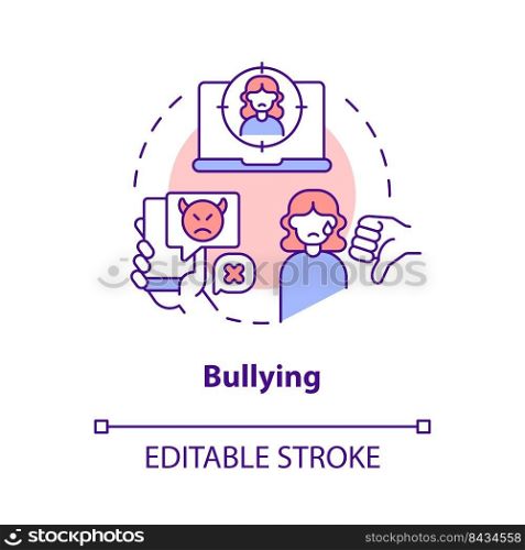 Bullying concept icon. Cyberbullying and torment online. Problem in public schools abstract idea thin line illustration. Isolated outline drawing. Editable stroke. Arial, Myriad Pro-Bold fonts used. Bullying concept icon