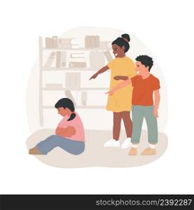 Bullying isolated cartoon vector illustration Early teen socialization problems, bullying classmate, sad kid sitting, group of children laughing, cyberstalking at school vector cartoon.. Bullying isolated cartoon vector illustration