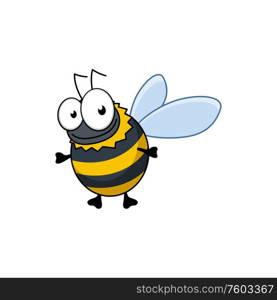Bumblebee large hairy bee isolated striped insect. Vector humble-bee in cartoon style. Humble-bee or bumblebee isolated cartoon insect