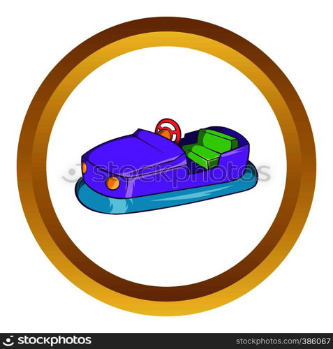 Bumper car in amusement park vector icon in golden circle, cartoon style isolated on white background. Bumper car in amusement park vector icon