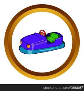 Bumper car in amusement park vector icon in golden circle, cartoon style isolated on white background. Bumper car in amusement park vector icon