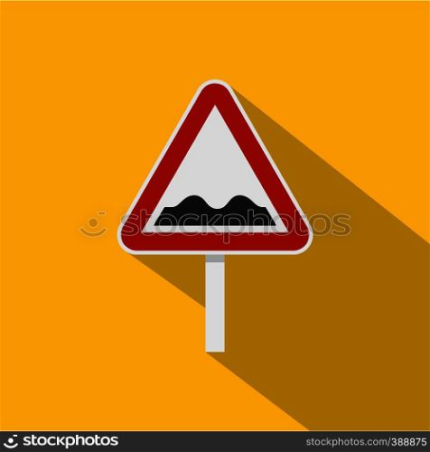 Bumpy road sign icon. Flat illustration of bumpy road sign vector icon for web isolated on yellow background. Bumpy road sign icon, flat style