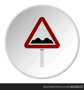 Bumpy road sign icon in flat circle isolated vector illustration for web. Bumpy road sign icon circle