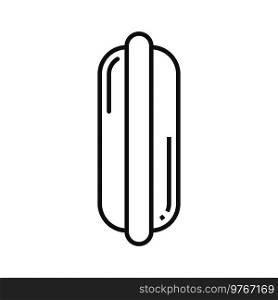 Bun with sausage isolated hotdog fastfood snack outline icon. Vector line art takeaway food drawing, bread with grilled wiener or frankfurter, street food. Linear hot dog drawing, takeout meal. Hotdog fastfood snack with sausage and bun isolate
