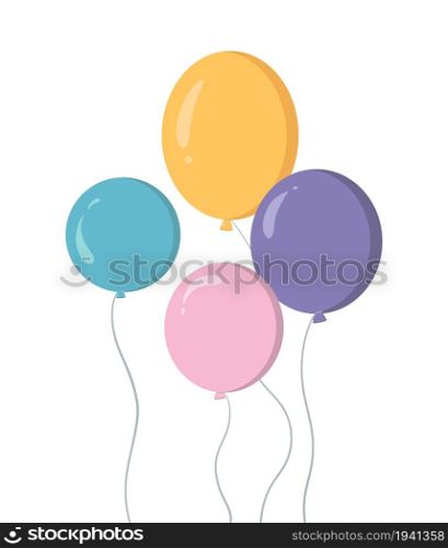 Bunch of colorful balloons in cartoon flat style isolated on white background. Vector illustration for celebrate and carnival.. Bunch of colorful balloons in cartoon flat style isolated on white background.