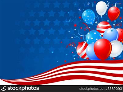 Bunch of colorful balloons on the American flag