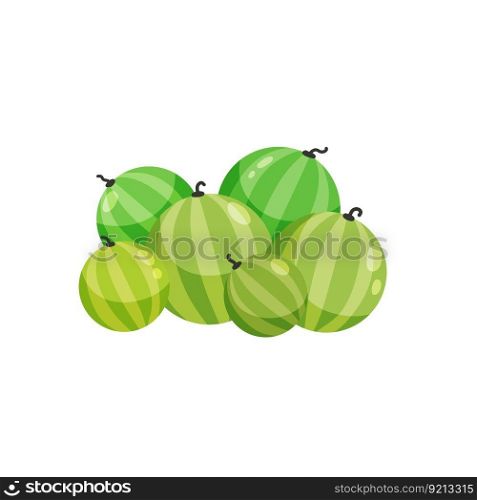 Bunch of watermelons. Pile of summer fruits. Green round sweet food. Flat cartoon illustration. Bunch of watermelons. Pile of summer fruits.