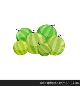 Bunch of watermelons. Pile of summer fruits. Green round sweet food. Flat cartoon illustration. Bunch of watermelons. Pile of summer fruits.