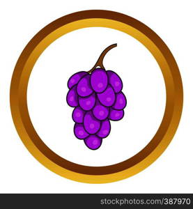 Bunch of wine grapes vector icon in golden circle, cartoon style isolated on white background. Bunch of wine grapes vector icon