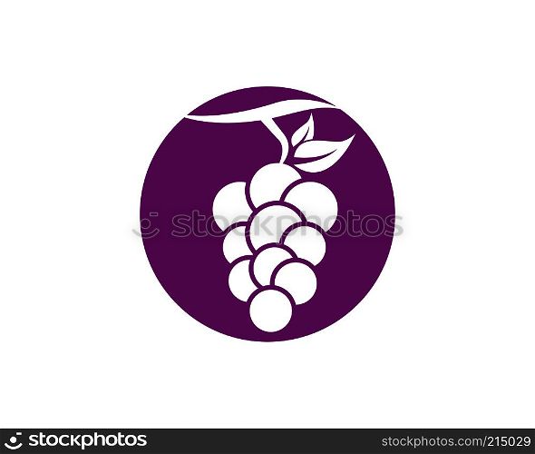 Bunch of wine grapes with leaf icon for food apps and websites