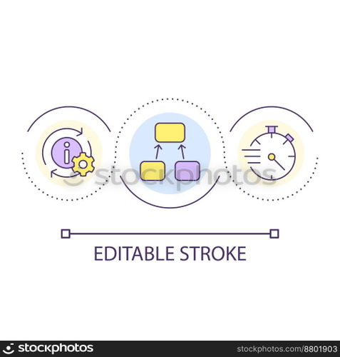 Bundle data together loop concept icon. Quick information processing. Computer science abstract idea thin line illustration. Writing code. Isolated outline drawing. Editable stroke. Arial font used. Bundle data together loop concept icon