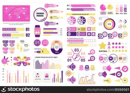 Bundle infographic elements data visualization vector design template. Can be used for steps, business processes, workflow, diagram, flowchart concept, timeline, marketing icons, info graphics.