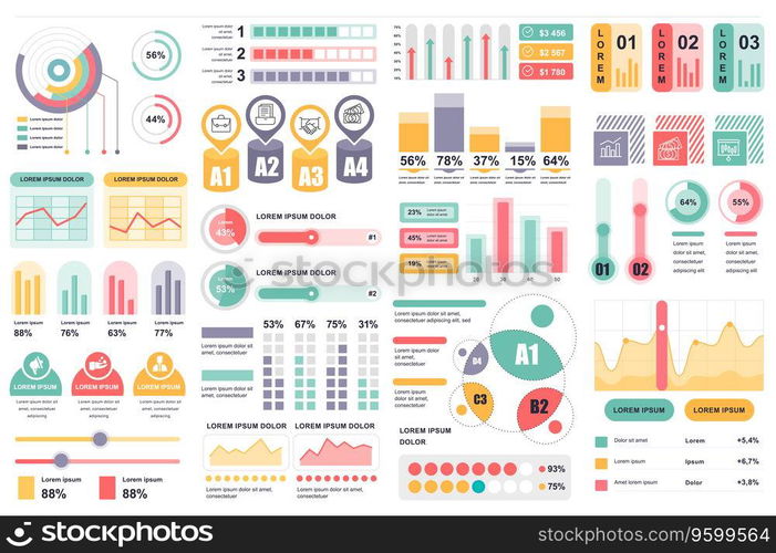 Bundle infographic elements data visualization vector design template. Can be used for steps, business processes, workflow, diagram, flowchart concept, timeline, marketing icons, info graphics.