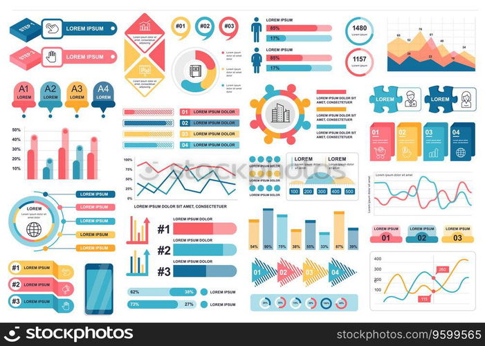 Bundle infographic elements data visualization vector design template. Can be used for steps, business processes, workflow, diagram, flowchart concept, timeline, marketing icons, info graphics.