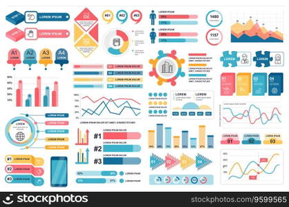 Bundle infographic elements data visualization vector design template. Can be used for steps, business processes, workflow, diagram, flowchart concept, timeline, marketing icons, info graphics.