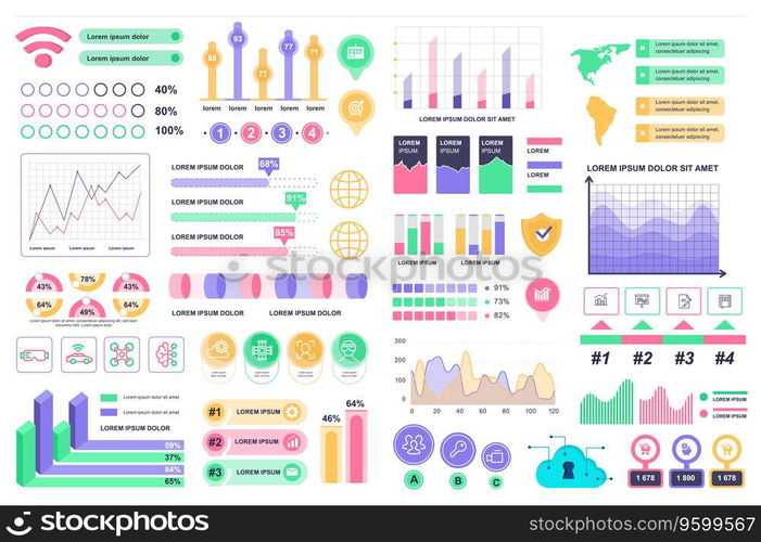 Bundle infographic elements data visualization vector design template. Can be used for steps, business processes, workflow, diagram, flowchart concept, timeline, marketing icons, info graphics.