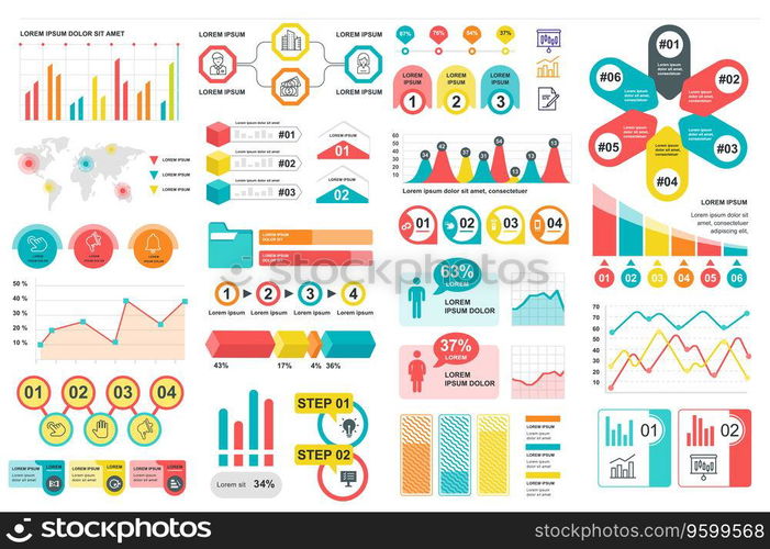 Bundle infographic elements data visualization vector design template. Can be used for steps, business processes, workflow, diagram, flowchart concept, timeline, marketing icons, info graphics.
