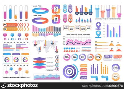 Bundle infographic elements data visualization vector design template. Can be used for steps, business processes, workflow, diagram, flowchart concept, timeline, marketing icons, info graphics.