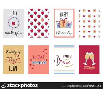 Bundle love cards for and Valentines day or wedding. Hand drawn creative cards. Cute postcard. Quote and illustrations. Flat design, vector. Bundle love cards for and Valentines day or wedding