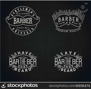 Bundle of four retro emblems for Barber Shop. Set of vector emblems Barber Shop in vintage style. Modern linear minimalism. Design for Logos, Stamp, Badges, Signboard, t-shirts and others.