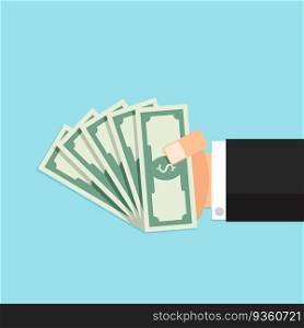 Bundle of money in hand. Business cash money, finance dollar pay and buy, vector illustration. Bundle of money in hand