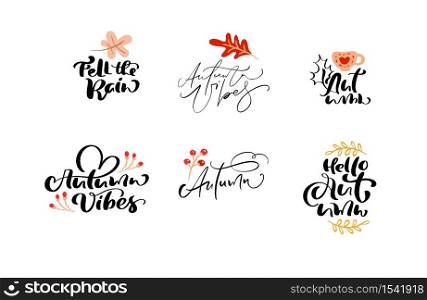 Bundle set of vector calligraphy autumn phrases with autumnal elements. Hand drawn lettering isolated illustration for greeting card. Perfect for holidays, Thanksgiving Day.. Bundle set of vector calligraphy autumn phrases with autumnal elements. Hand drawn lettering isolated illustration for greeting card. Perfect for holidays, Thanksgiving Day