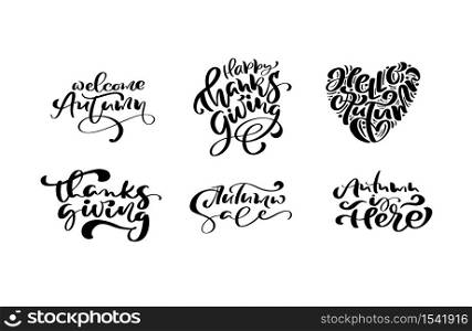 Bundle set of vector lettering calligraphy thanksgiving text phrases. Hand drawn autumn illustration for greeting card isolated. Perfect for seasonal holidays, Thanksgiving Day.. Bundle set of vector lettering calligraphy thanksgiving text phrases. Hand drawn autumn illustration for greeting card isolated. Perfect for seasonal holidays, Thanksgiving Day