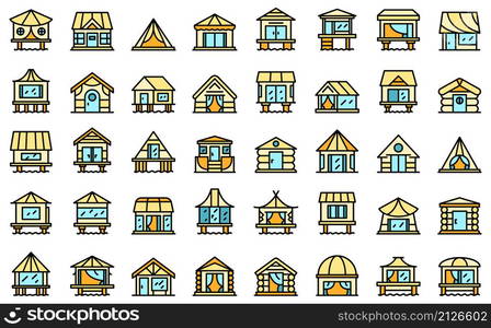 Bungalow icons set outline vector. African cabin. Beach cottage. Bungalow icons set vector flat