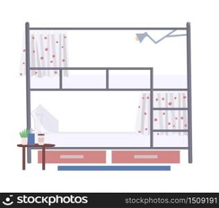 Bunk bed cartoon vector illustration. Bedroom furniture flat color object. Hostel, college dormitory interior element isolated on white background. Empty sleeping place. Student lifestyle attribute