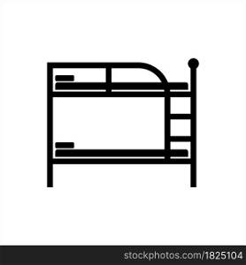 Bunk Bed Icon, Two Bed Frame Stacked On Top Of Another Vector Art Illustration