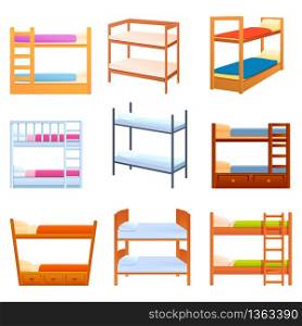 Bunk bed icons set. Cartoon set of bunk bed vector icons for web design. Bunk bed icons set, cartoon style