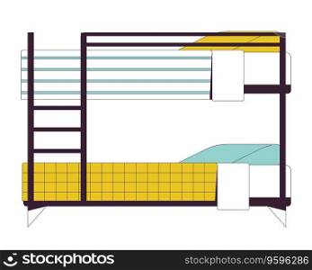 Bunk bed in university dormitory flat line color isolated vector object. Bunkbed in dorm room. Editable clip art image on white background. Simple outline cartoon spot illustration for web design