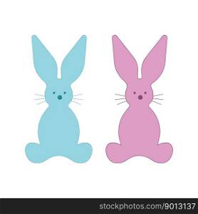 Bunnies silhouettes. Blue and pink outline. Vector image of rabbits, hares, heart in doodle style. Animal for icons, stickers, cover, print, textile, merch with rabbit, pattern, paper, scrapbooking. Bunnies silhouettes. Blue and pink outline. Vector image of rabbits, hares, heart in doodle style.