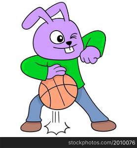 bunny boy playing basketball dribbling