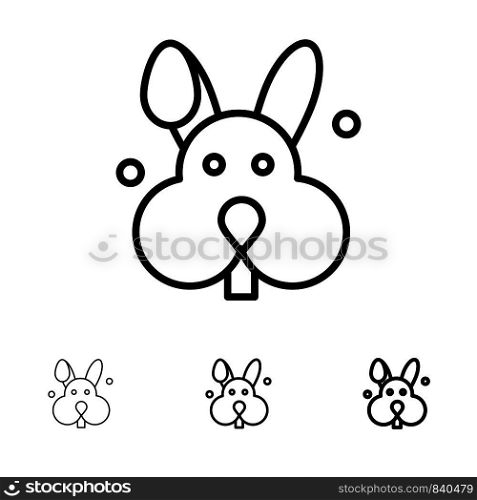 Bunny, Easter, Rabbit Bold and thin black line icon set