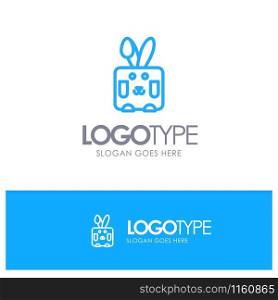 Bunny, Easter, Rabbit, Holiday Blue Outline Logo Place for Tagline