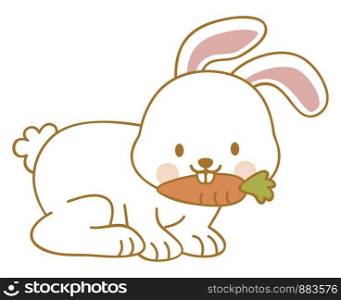 Bunny eating a carrot, illustration, vector on white background.
