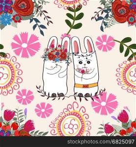 Bunny floral background pattern, flower, seamless
