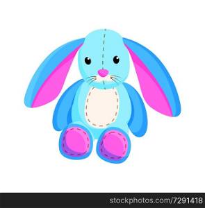 Bunny fluffy toy with long ears and kind face expression, rabbit produced at Santa Claus factory with love for kids isolated on vector illustration. Bunny Fluffy Toy Santa Factory Vector Illustration