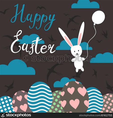 Bunny on an Easter card. Vector illustration