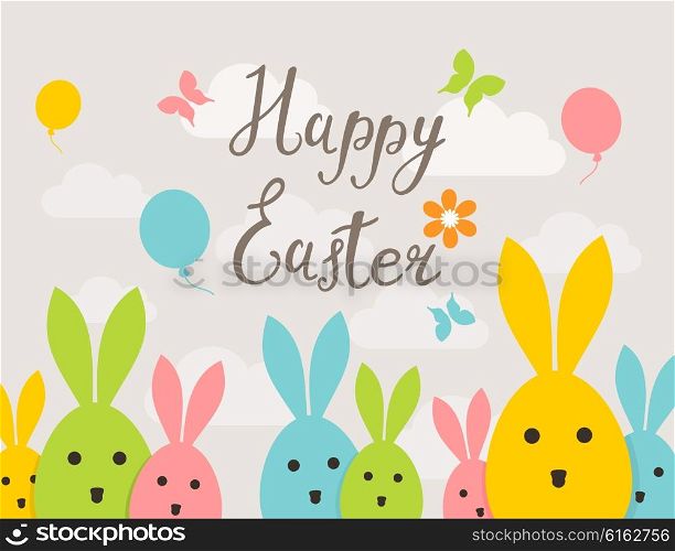 Bunny on an Easter card. Vector illustration
