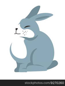 Bunny portrait, isolated cute rabbit with long ears and fluffy coat sitting with closed eyes. Woodland, forest or zoo animals and biodiversity. Symbol of easter holidays. Vector in flat style. Hare with long ears, bunny rabbit personage vector