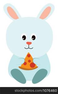 Bunny with pizza, illustration, vector on white background.