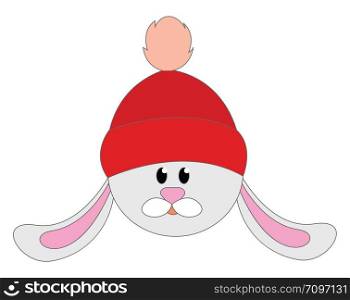 Bunny with red hat, illustration, vector on white background.