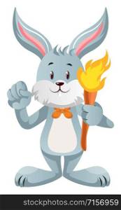 Bunny with torch, illustration, vector on white background.
