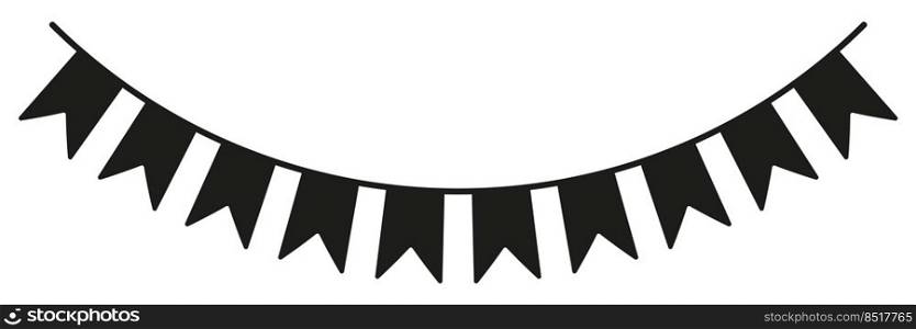 Bunting black silhouette. Party garlands shape. Birthday elements decoration. Vector isolated on white. 