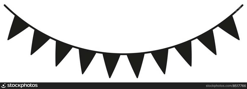 Bunting black silhouette. Party garlands shape. Birthday elements decoration. Vector isolated on white.	