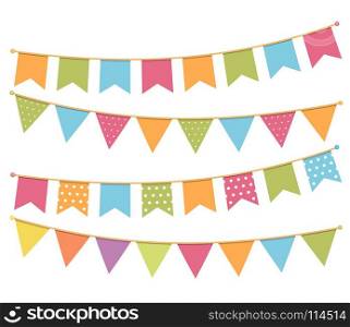Bunting. Different colorful bunting for decoration of invitations, greeting cards etc, bunting flags, vector eps10 illustration