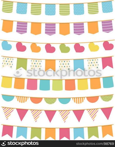 Bunting. Different colorful bunting for decoration of invitations, greeting cards etc, bunting flags, vector eps10 illustration